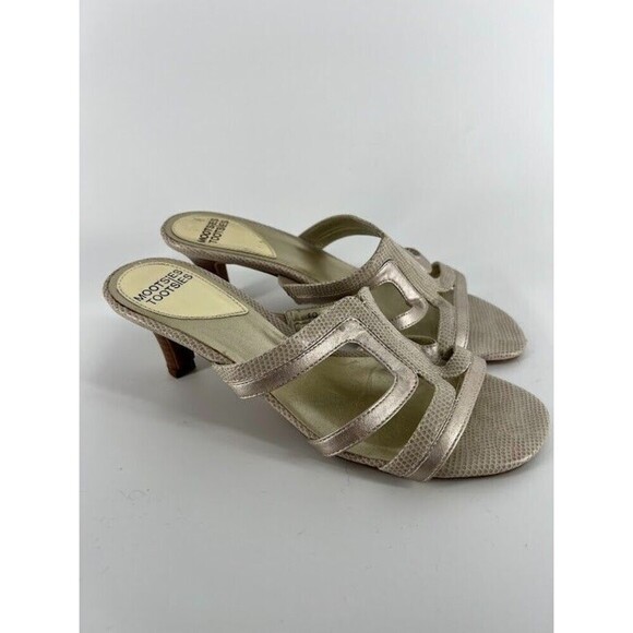 Mootsies Tootsies Open Toe Gold Straps Leather Heeled Sandals - 6  1/2 - Picture 4 of 6